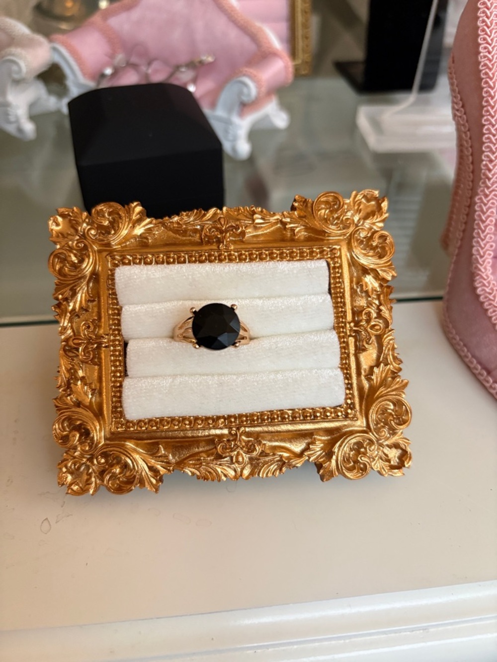 Gold Ring with Black Stone - Women's Fashion Ring